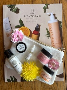 Lemongrass Spa Products Skincare Set - White Pouch with Pink & Yellow Accents